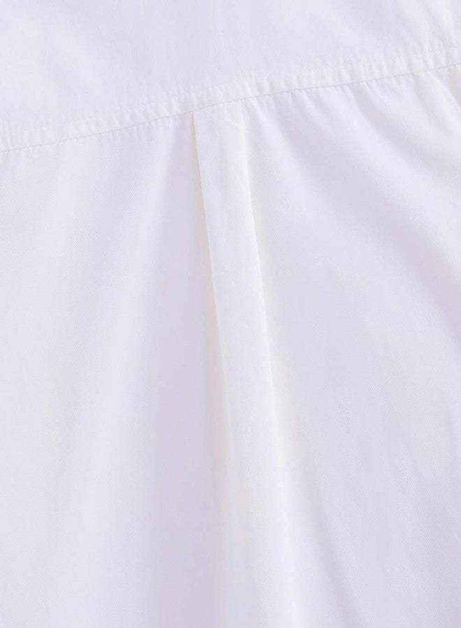 Spring&Gege Boys' Long Sleeve Woven Dress Shirt Formal School Uniform Button Down Shirt with Chest Pocket, White, 5-6 Years - Image 4
